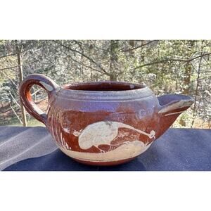 Mexican Pottery Folk Art Hand Painted Deer Red Clay Creamer Pitcher Marked -S90